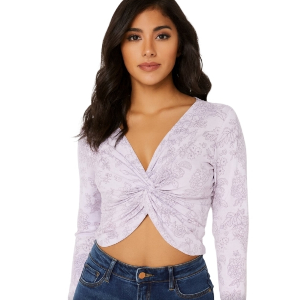 NWT Candie's Lavender‎ Floral Twist Reversible Sweater Women's XS